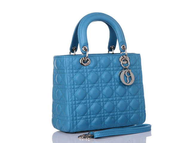 lady dior lambskin leather bag 6322 light blue with silver hardware